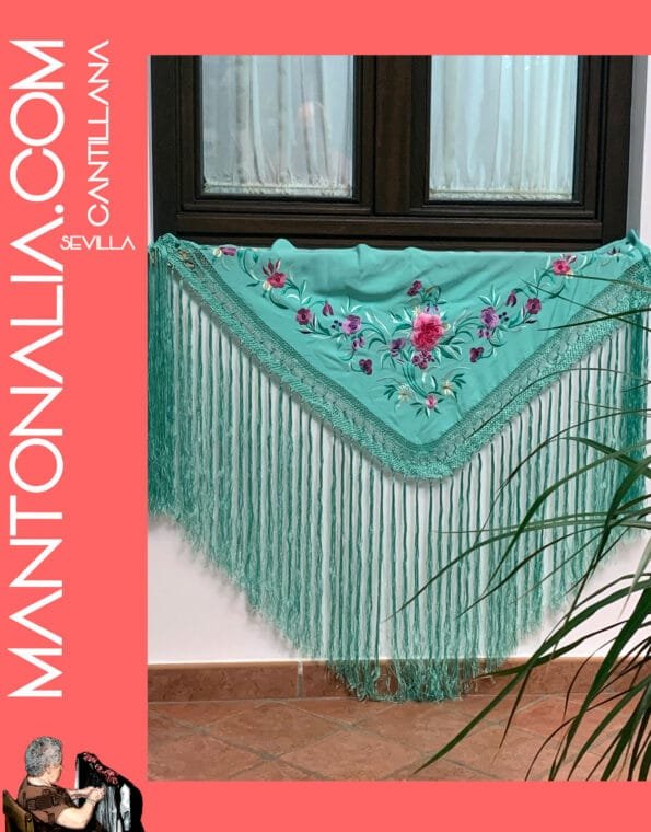 MANTON FLAMENCO BASTIDOR VERDE AGUA