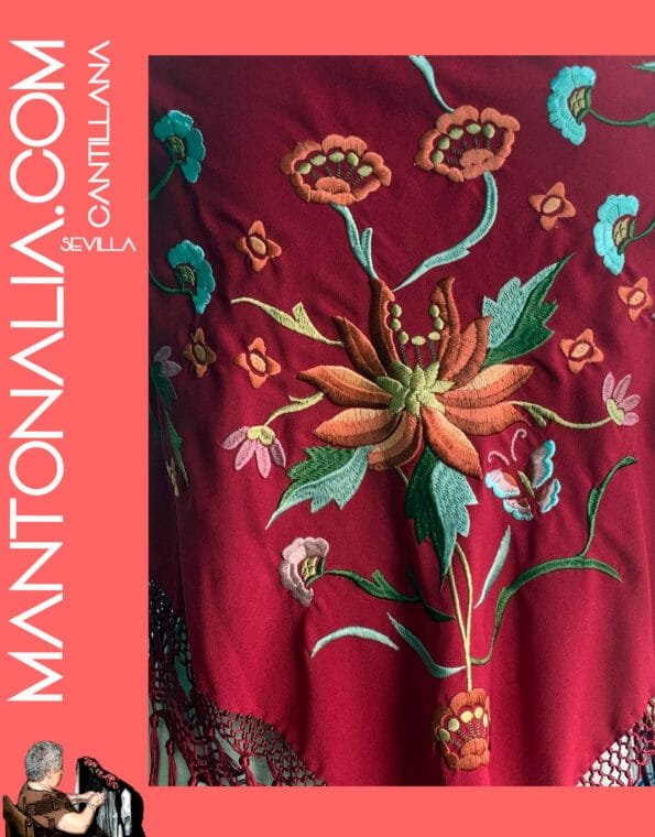 MANTÓN FLAMENCO BASTIDOR BURDEOS