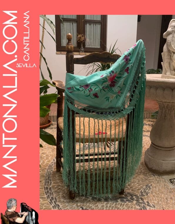 MANTON FLAMENCO BASTIDOR VERDE AGUA