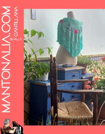 MANTÓN FLAMENCO BASTIDOR verde agua