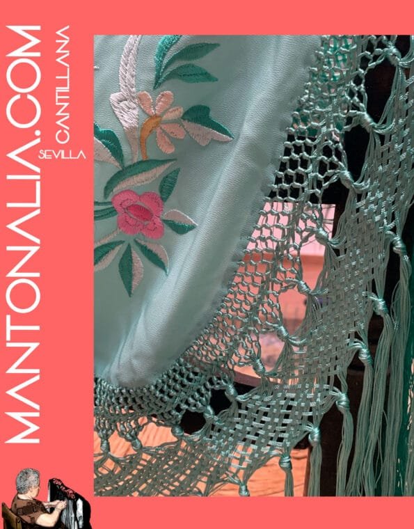 MANTON FLAMENCO BASTIDOR VERDE AGUA