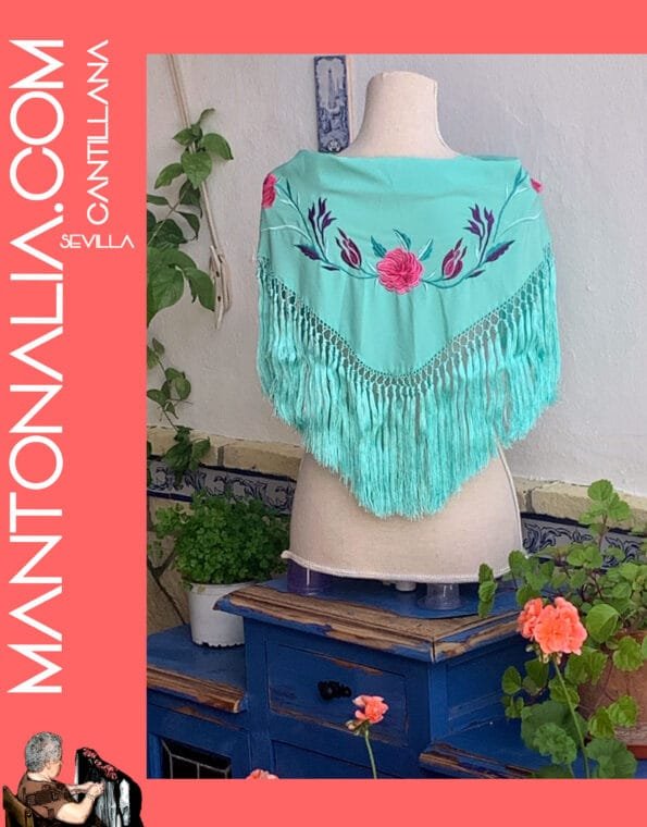 MANTÓN FLAMENCO BASTIDOR verde agua