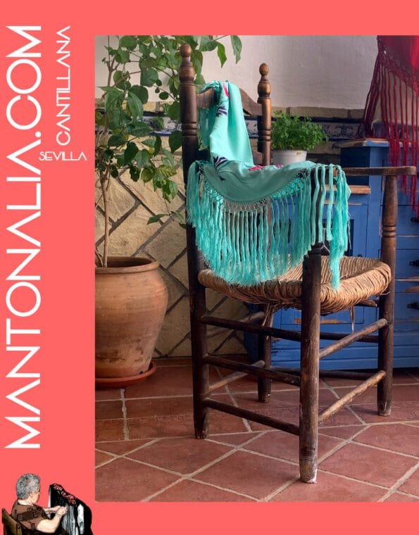 MANTÓN FLAMENCO BASTIDOR verde agua
