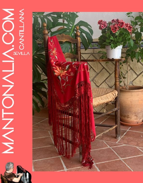 MANTÓN FLAMENCO BASTIDOR BURDEOS