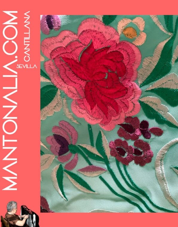 MANTON FLAMENCO BASTIDOR VERDE AGUA