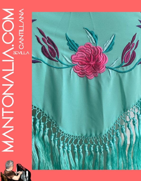 MANTÓN FLAMENCO BASTIDOR verde agua