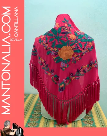 Mantón flamenco de algodón Fucsia