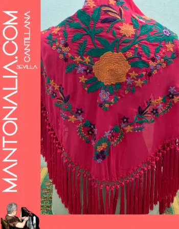 Mantón flamenco de algodón Fucsia
