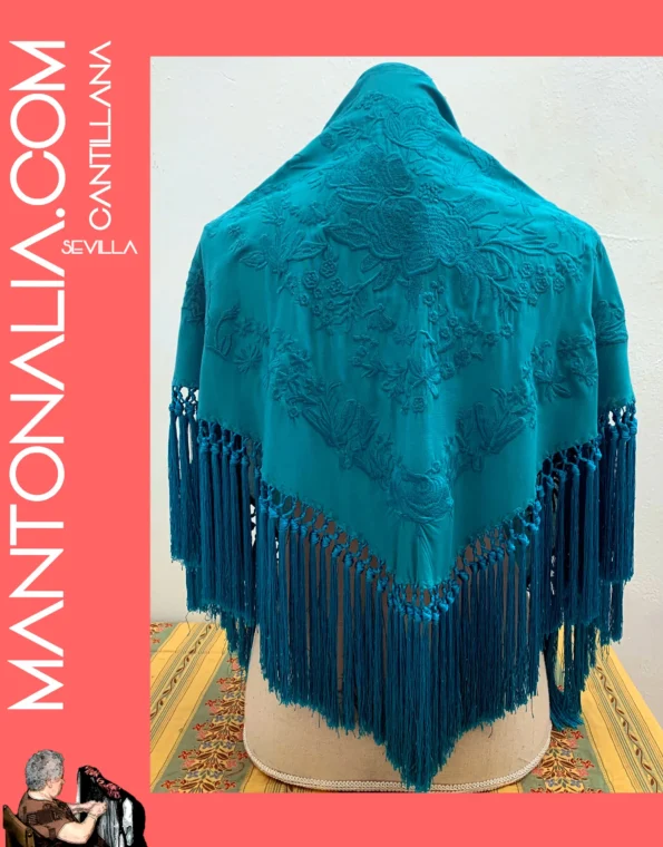 Mantón flamenco de algodón petroleo