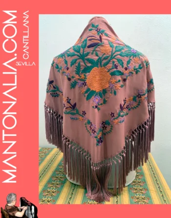 Mantón flamenco de algodón coral
