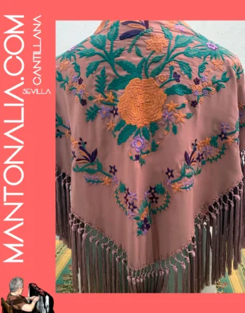 Mantón flamenco de algodón coral