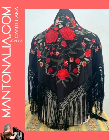Mantón flamenco de algodón negro