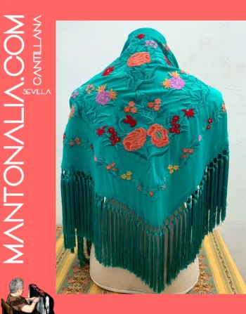 Mantón flamenco de algodón petroleo