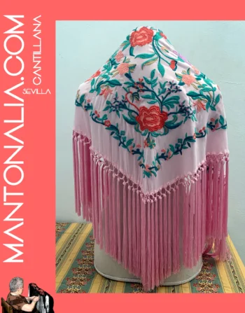 Mantón flamenco de algodón rosa bebé