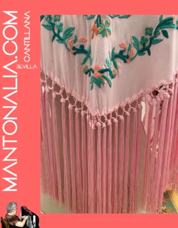 Mantón flamenco de algodón rosa bebé