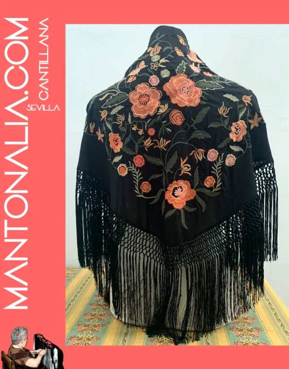 Mantón flamenco de algodón negro