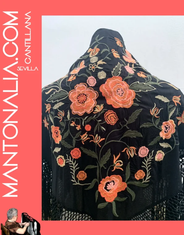 Mantón flamenco de algodón negro
