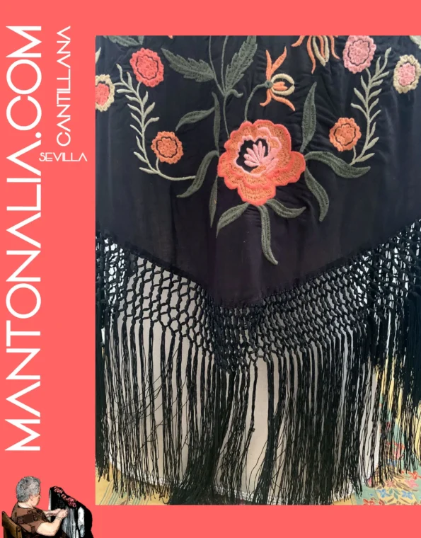 Mantón flamenco de algodón negro