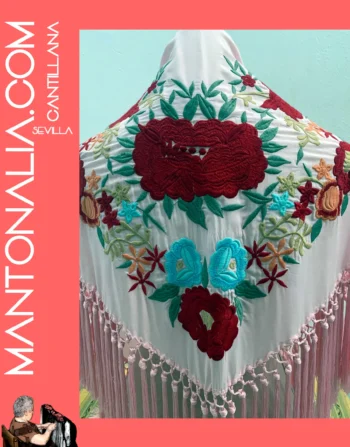 Mantón flamenco de algodón rosa bebé