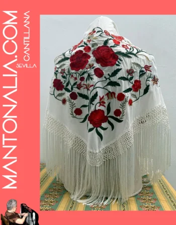 Mantón flamenco de algodón blanco roto
