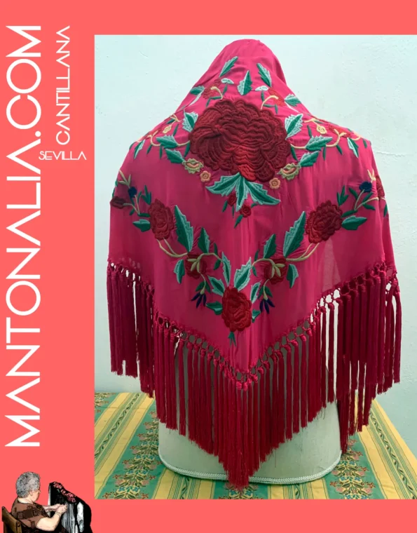 Mantón flamenco de algodón fucsia