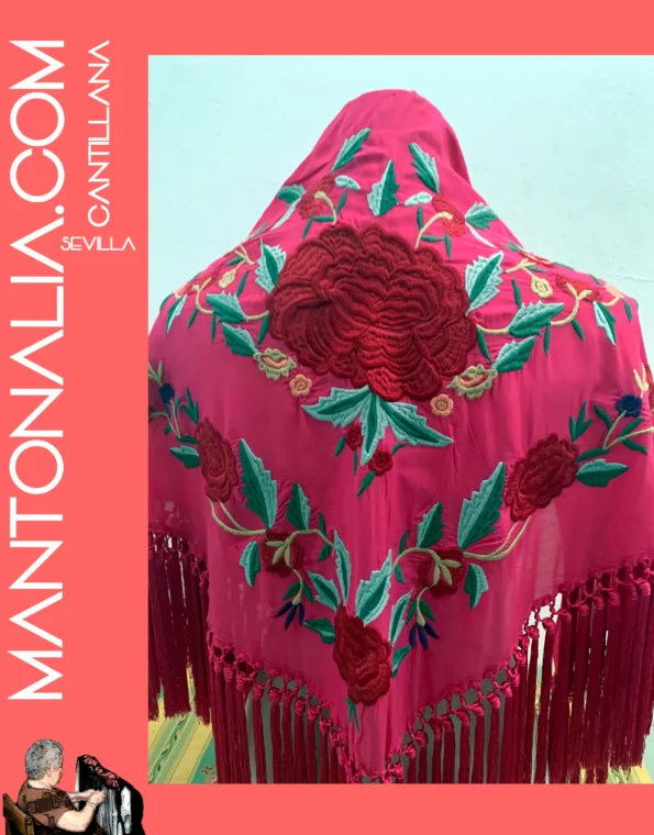 Mantón flamenco de algodón fucsia