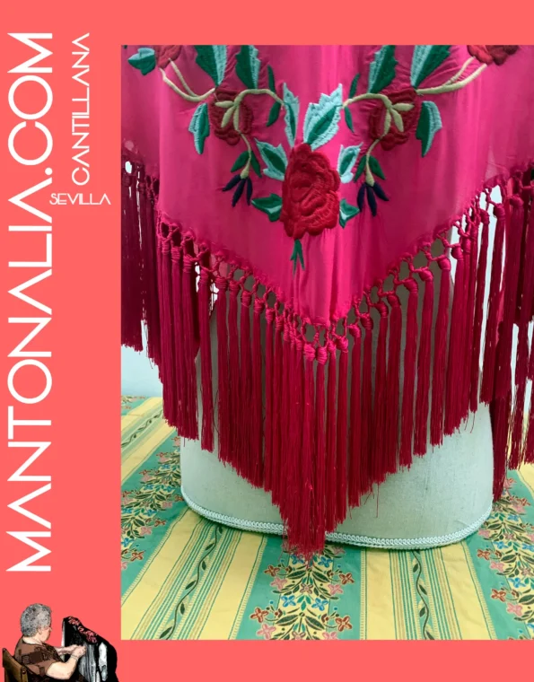 Mantón flamenco de algodón fucsia