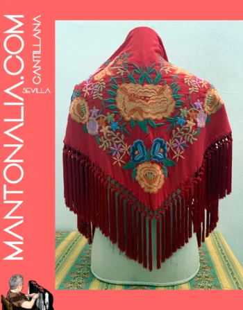 Mantón flamenco de algodón rojo