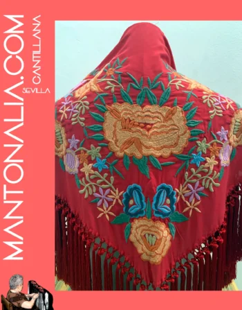 Mantón flamenco de algodón rojo