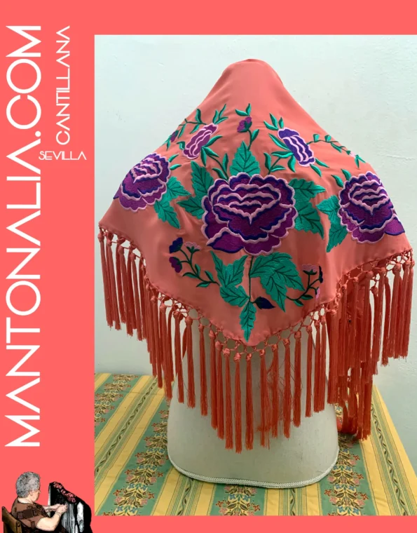 Mantón flamenco de algodón Coral