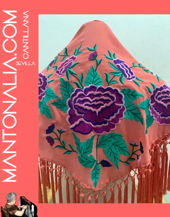 Mantón flamenco de algodón Coral