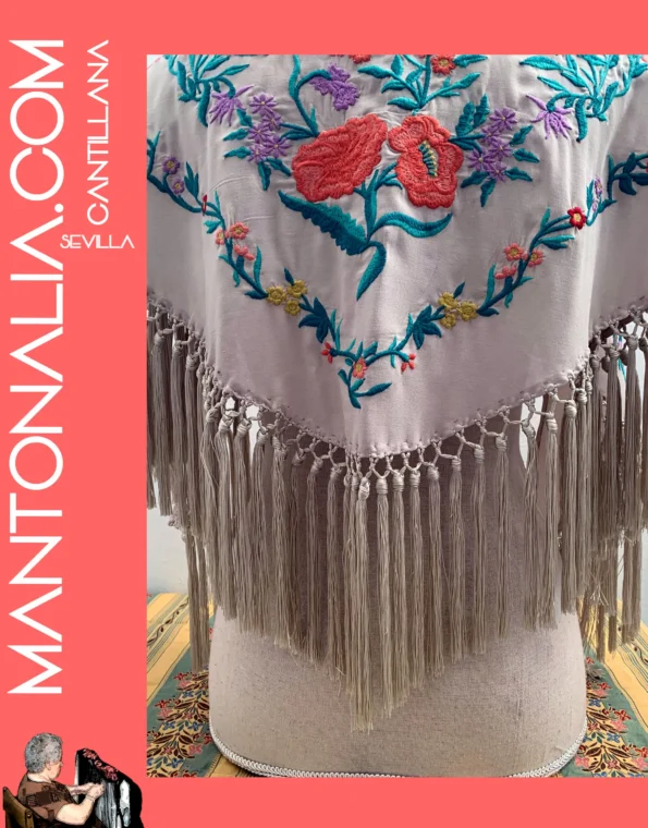 Mantón flamenco de algodón Beige