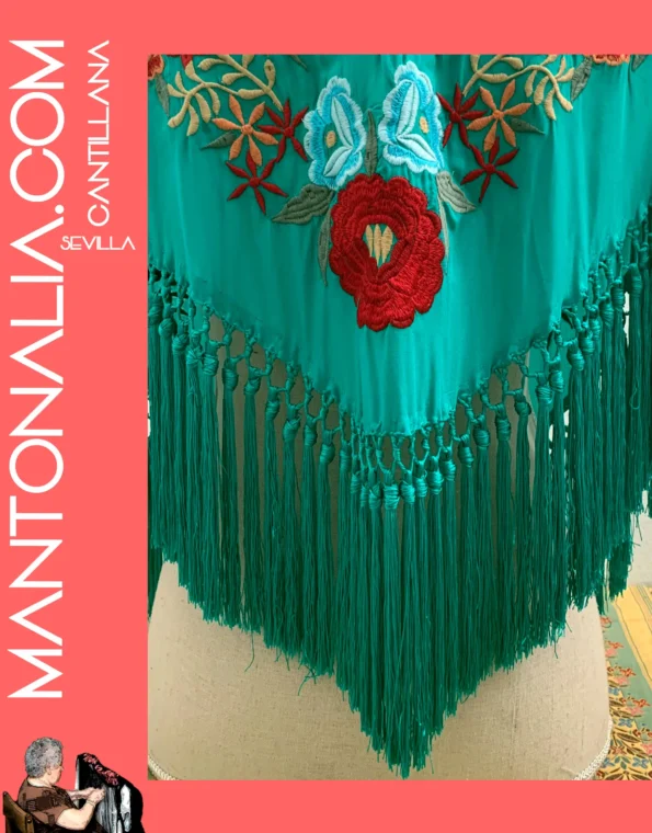 Mantón flamenco de algodón verde esmeralda