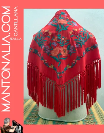 Mantón flamenco de algodón rojo