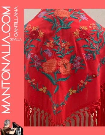 Mantón flamenco de algodón rojo