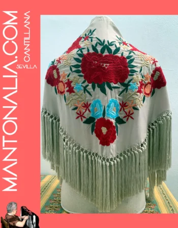 Mantón flamenco de algodón beige