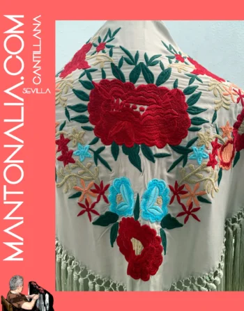 Mantón flamenco de algodón beige