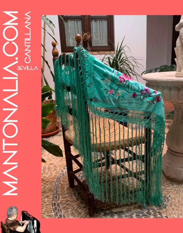 MANTON FLAMENCO BASTIDOR VERDE AGUA