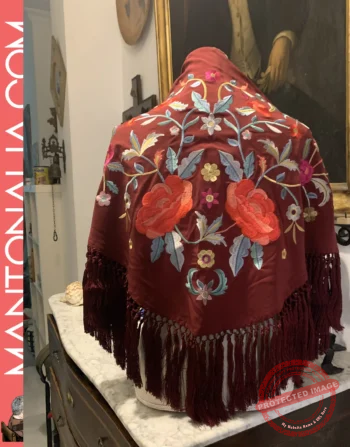 Mantón flamenco Burdeos