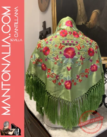 Mantón flamenco Verde Lima
