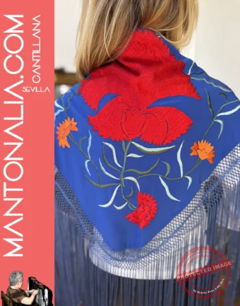 Mantón artesanal Clavellina Azul
