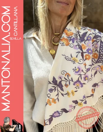 Mantón canastero malva y melocotón