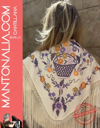 Mantón canastero malva y melocotón